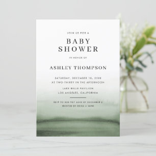 Watercolor Ombre Green Modern Baby Shower Invitation