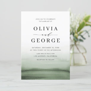 Watercolor Ombre Green Modern Wedding Invitation