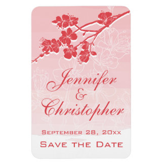 Watercolor Ombre Red Spring Blossom Save the Date Magnet