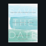 Watercolor Ombre Stripes Save the Date Postcard<br><div class="desc">This modern save the date postcard features three watercolor brush strokes in blue ombre effect. Customise this save the date postcard with your details for a unique save the date. Perfect for a beach wedding,  nautical wedding or a destination wedding.</div>