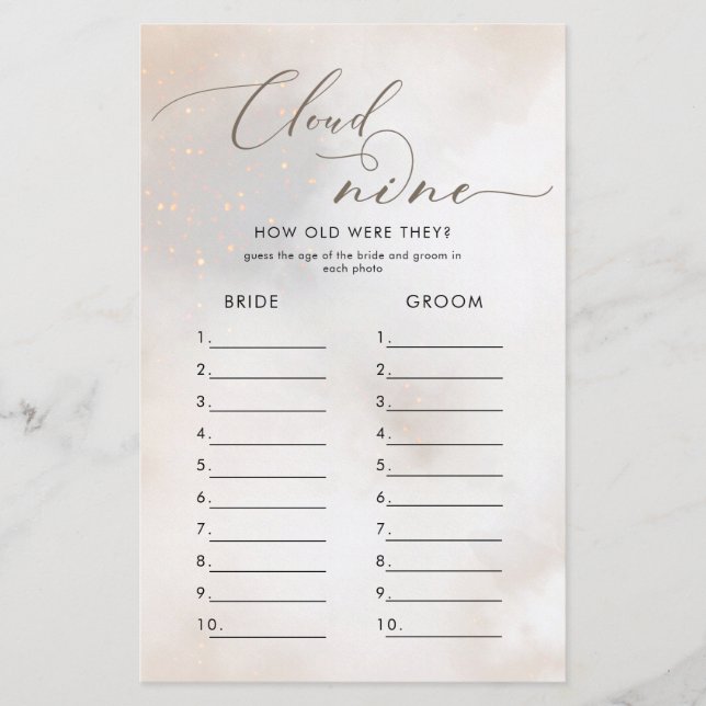 Watercolor On Cloud 9 Bridal Shower Games (Front)