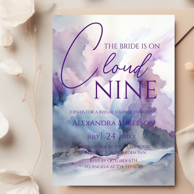 Watercolor On Cloud 9 Bridal Shower  Invitation (Creator Uploaded)