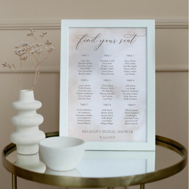 Watercolor On Cloud 9 Bridal Shower Seating Chart (Creator Uploaded)