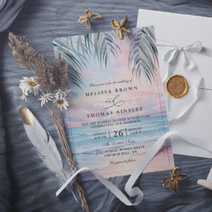 Watercolor On The Beach Elegant Modern Wedding Invitation
