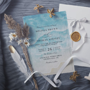 Watercolor On the Beach Elegant QR Code Wedding Invitation