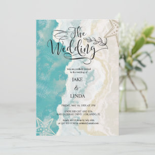 Watercolor On The Beach Waves Wedding  Invitation