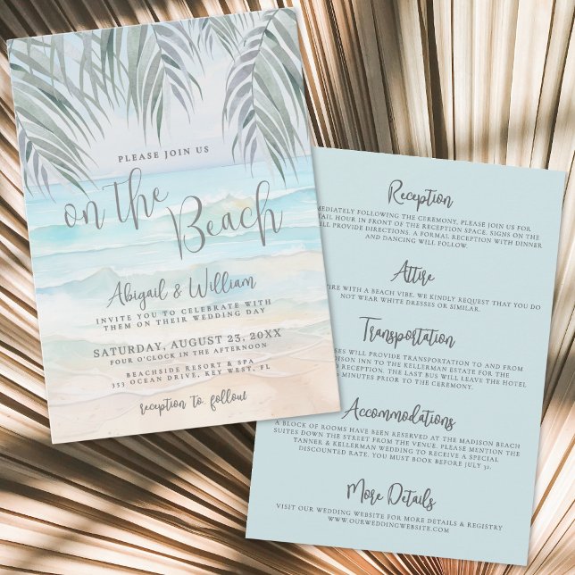Watercolor On The Beach Wedding All In One Invitation (Watercolor On The Beach Wedding All In One Invitation )