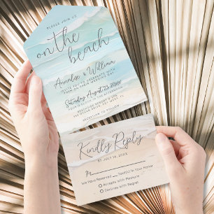 Watercolor On The Beach Wedding All In One Invitation