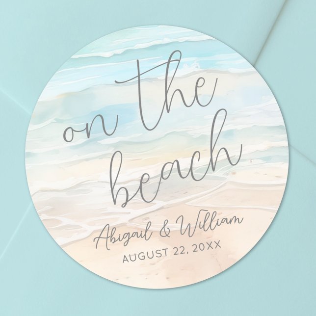 Watercolor On The Beach Wedding Classic Round Sticker (Watercolor On The Beach Wedding Classic Round Sticker )