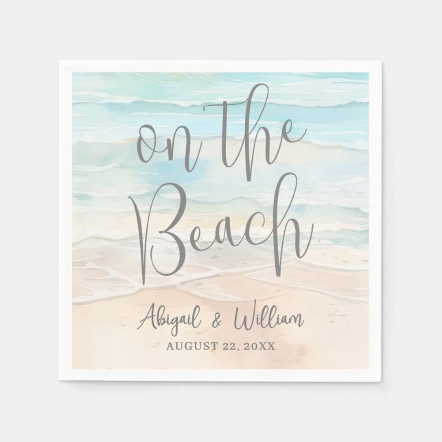 Watercolor On The Beach Wedding Napkin (Front)