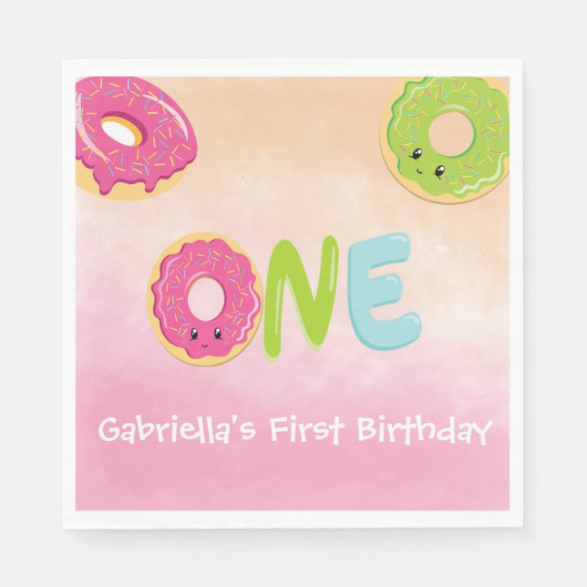 Watercolor ONE Doughnut personalised Napkins (Front)