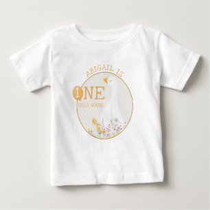 Watercolor One Silly Goose Wildflower 1st Birthday Baby T-Shirt