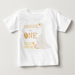 Watercolor One Silly Goose Wildflower 1st Birthday Baby T-Shirt