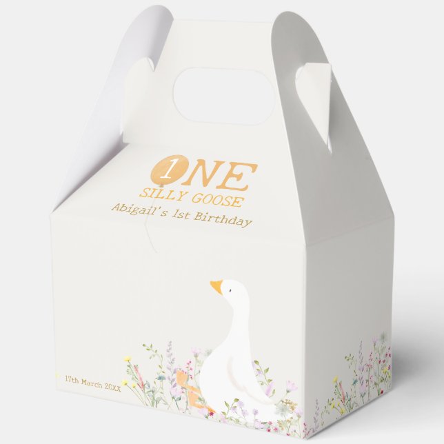 Watercolor One Silly Goose Wildflower 1st Birthday Favour Box (Front)