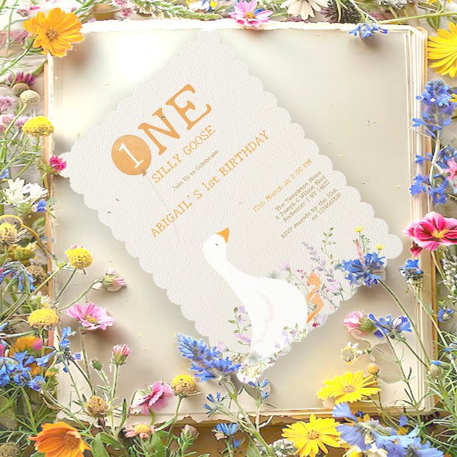 Watercolor One Silly Goose Wildflower 1st Birthday Invitation (Creator Uploaded)