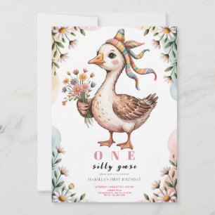 Watercolor One Silly Goose Wildflower 1st Birthday Invitation