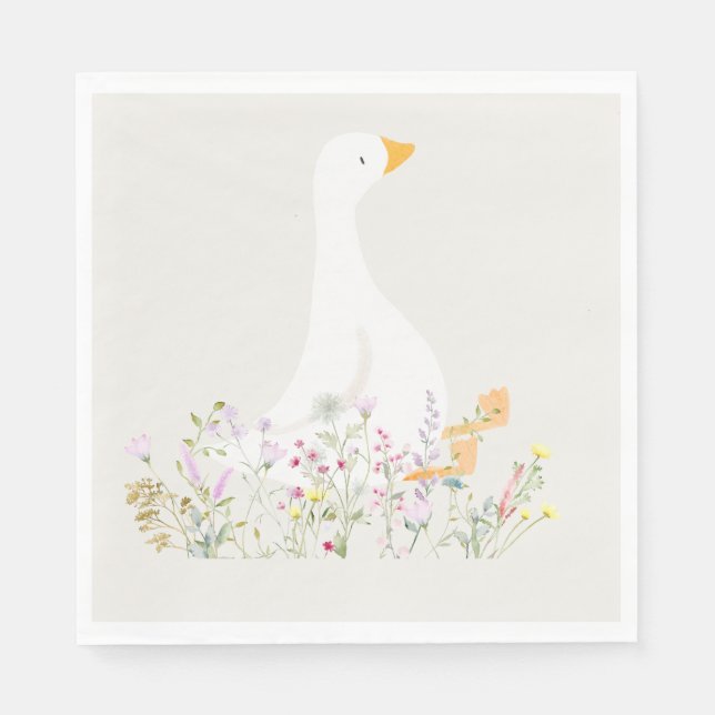 Watercolor One Silly Goose Wildflower 1st Birthday Napkin (Front)