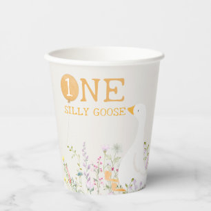 Watercolor One Silly Goose Wildflower 1st Birthday Paper Cups