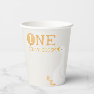 Watercolor One Silly Goose Wildflower 1st Birthday Paper Cups