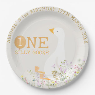Watercolor One Silly Goose Wildflower 1st Birthday Paper Plate
