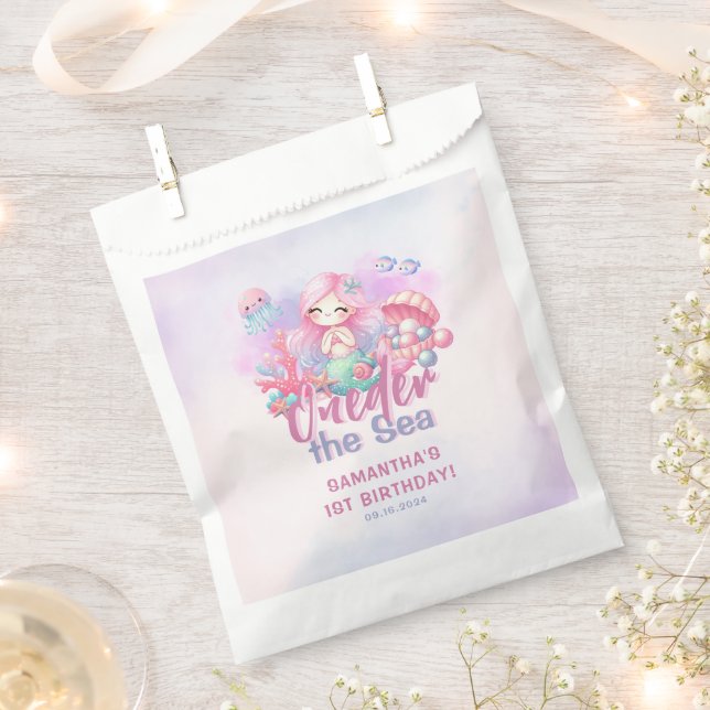 Watercolor ONEder the Sea Mermaid Birthday Favour Bags (Clipped)