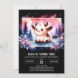 Watercolor Online Cow Birthday Invitation
