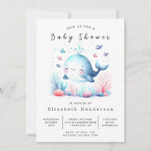 Watercolor Online Whale Baby Shower Invitation