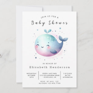 Watercolor Online Whale Baby Shower Invitation