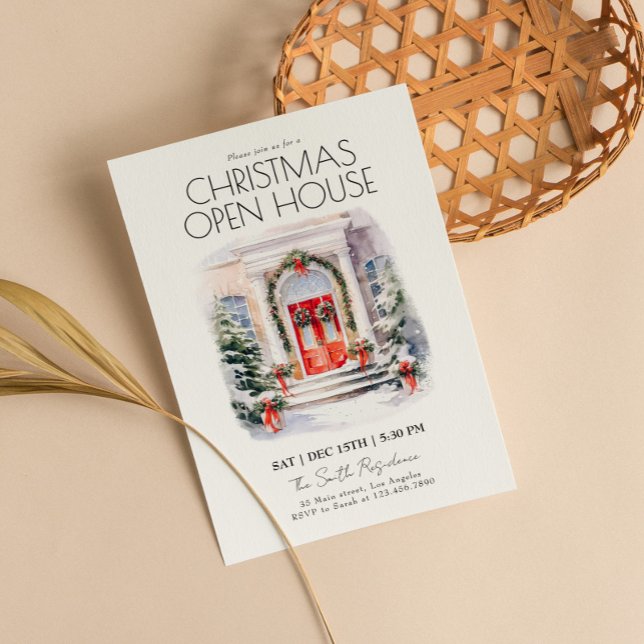 Watercolor Open House Christmas Party Invitation (Creator Uploaded)