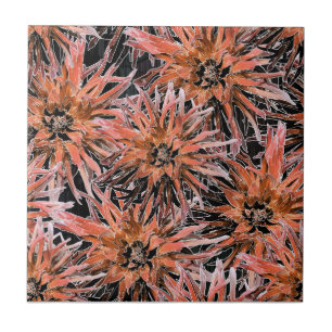 Watercolor orange and brown flowers. tile