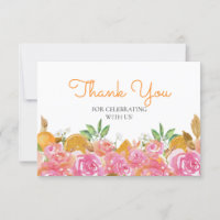 Watercolor Orange and Pink Floral Thank You
