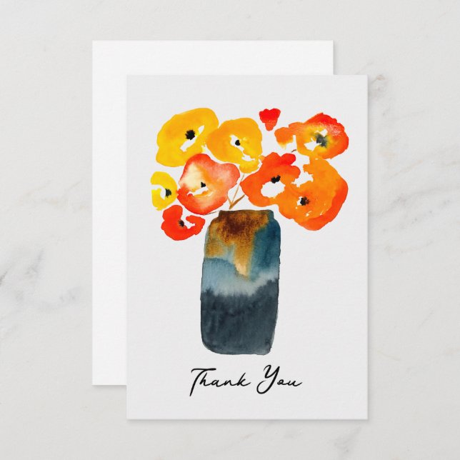 Watercolor orange and red poppies card (Front/Back)