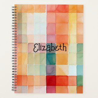 Watercolor Orange and Teal Plaid Planner