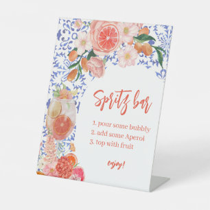 Watercolor Orange Aperol Spritz Bar Bridal Shower Pedestal Sign