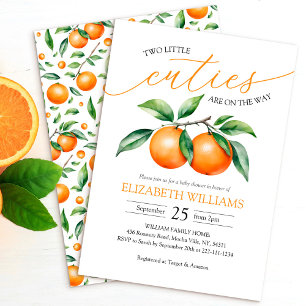 Watercolor Orange Baby Shower Invitation for twins