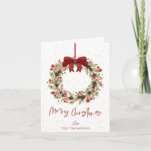 Watercolor Orange Berries Wreath Merry Christmas Note Card