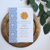 Watercolor Orange Blue tile Mediterranean Wedding
