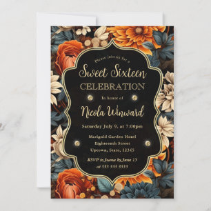 Watercolor Orange Brown Fall Leaves Sweet 16 Invitation