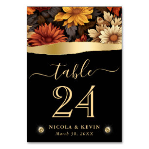 Watercolor Orange Brown Fall Leaves Wedding Table Number