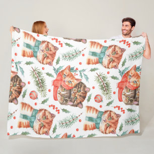 WATERCOLOR ORANGE & BROWN TABBY CAT FACES FLEECE BLANKET