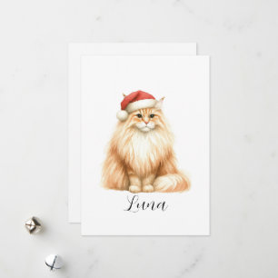 Watercolor Orange Cat in Santa Hat Holiday Card