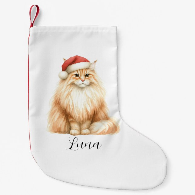 Watercolor Orange Cat in Santa Hat Stocking (Front)