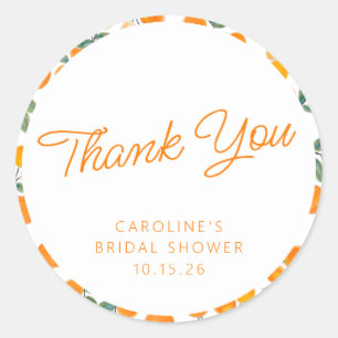 Watercolor Orange Citrus Custom Shower Thank You Classic Round Sticker