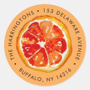 Watercolor Orange Citrus Hand-Drawn Return Address Classic Round Sticker