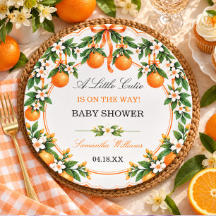 Watercolor Orange Citrus Little Cutie baby shower Classic Round Sticker