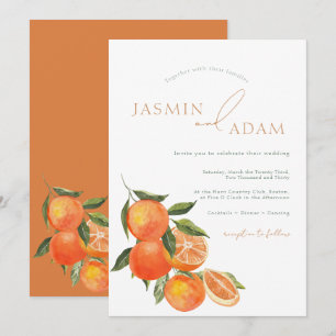 Watercolor Orange Citrus Mediterranean Wedding Invitation