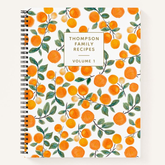 Watercolor Orange Citrus Personalised Recipe  Notebook (Front)