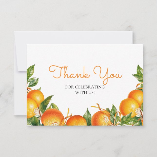Watercolor Orange Citrus Theme Thank You Card (Front)