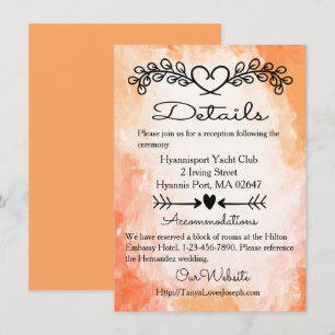 Watercolor Orange Details Wedding Floral Hearts Invitation