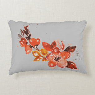 Watercolor Orange Floral Accent Pillow
